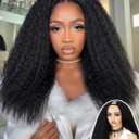 WIGER Kinky Straight U Part Wigs Human Hair Half Wig Natural Color Glueless Thin Leave Out Curly Hair 200% Density 22 Inch kinky Curly Clip in Wigs for Black Women Wear And Go Wig