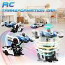 Getatoy Remote Control Car Transformer Toys for Boy 4-6 Years Old: One-Button Transforming Police Car with LED Light & 360° Rotation Drifting 2.4 Ghz Robot RC Car Christmas Birthday Gift Idea for Kids