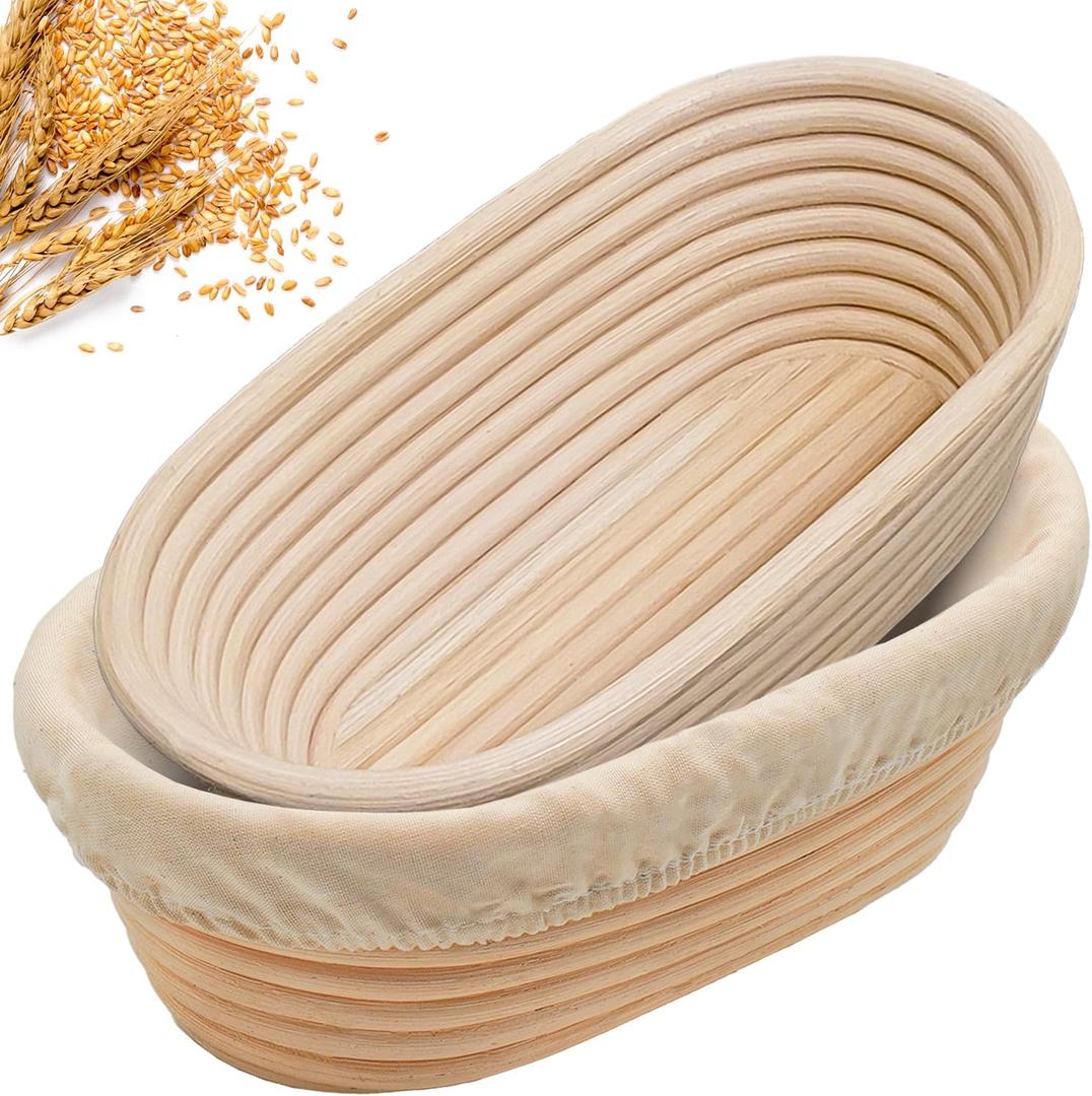 10" Banneton Bread Proofing Basket, Sourdough Proofing Basket Set of 2, Bread Banneton Basket for Professional & Home, Oval Bread Proofing Baskets for Sourdough