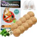 Squirrel Repellent Balls, 10 Pack Natural Plant-Based Formula, Long-Lasting Outdoor Animal Deterrent, Repel Skunk, Chipmunk & Raccoon, Mess-Free Drawstring Pouches for Yard, Garden, Attic & Car Engine