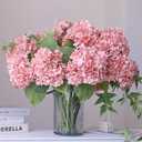 Buart 3PCS Long Stem Big Size Flowers Artificial Silk Hydrangea Lifelike Flowers Real Touch Peach Pink Artificial Flowers Wedding Shower Bride Bouquets Office Living Room Table Decorations (21 Inch)