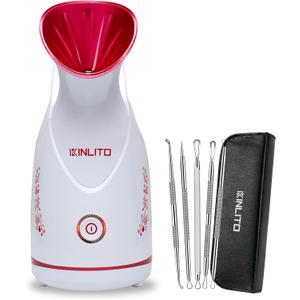 Facial Steamer Ionic Face Steamer for Home Facial, Warm Mist Portable Facial Steamer for Deep Cleaning Unclog Pores with Blackhead Remover, Aromatherapy Kit for Personal Home SPA (Rose Red)