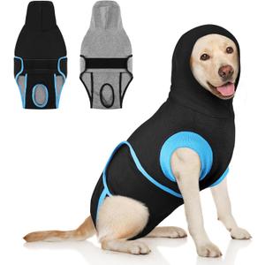 SAWMONG Recovery Suit for Dogs After Surgery, Hooded Dog Surgery Suit Substitute E-Collar & Cone for Spay, Comfortable Cotton Dog Onesie for Surgery Female Male, Neuter, Skin Disease Pet (XL, Black)