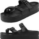 Haifago Women's Platform Sandals with Arch Support, Adjustable Toe Loop Strap Slides Beach Summer Essential Thong Sandals Comfortable Lightweight