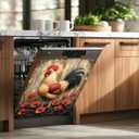 Generic Rustic Farmhouse Rooster Magnetic Dishwasher Cover,Red Poppy Flower Kitchen Decor Dishwasher Magnet Cover,Vintage Chicken Refrigerator Magnets Sticker Home Appliance Panel Decals,23Wx26H