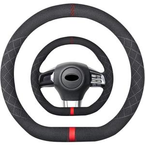 Suede D Shape Steering Wheel Cover,Compatible with Subaru WRX Suede Leather Sport Non-Slip Wheel Cover Car Interior Accessories 15 inch for Man and Women