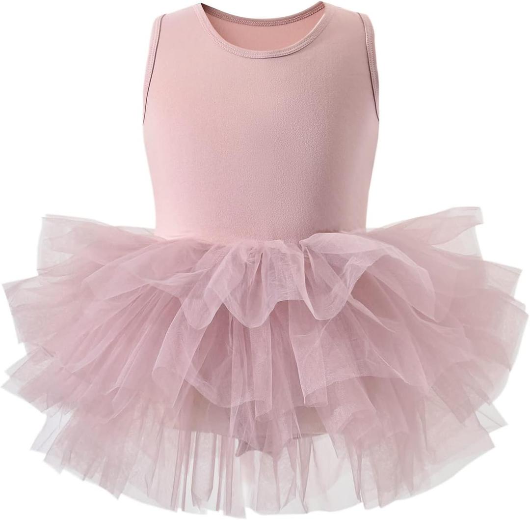 Tutu.kk Girls' Camisole Dance Tutu Leotard with Fluffy 4-Layers Ballet Dress for Ballerina (12 Months - 7 Years) (Dusty Pink)
