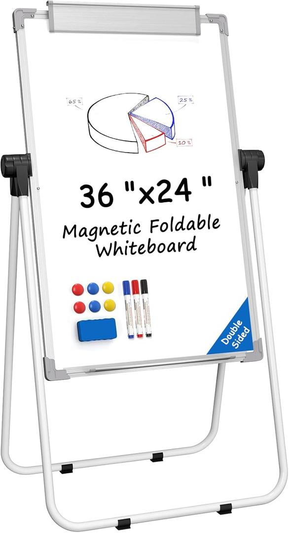 MaxGear Easel Whiteboard with Stand, 36" x 24" Double-Sided Dry Erase Board Flip Chart, Height Adjustable,Foldable, Portable for Home Office Classroom Teaching