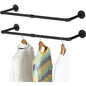 Oroonoko 2PCS 36inch Industrial Pipe Clothes Rack Wall Mount For Hanging Rod Bar for Laundry Room Plant Hanger Indoor Up to Max Load 132lbs Black 36 inch (2 Packs)