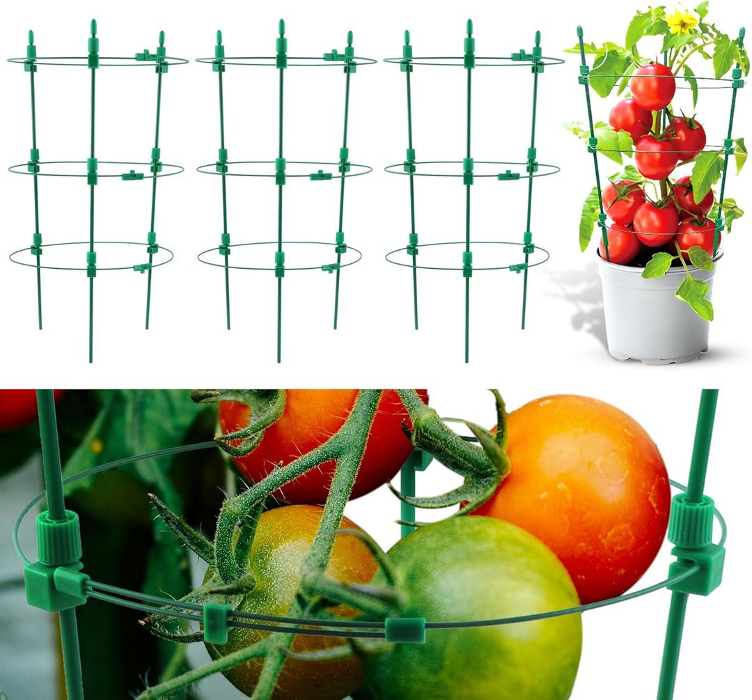 18 Inch-4 Pack Adjustable Tomato Cages, 3 Adjustable Rings Plant Support Garden Trellis for Tomatoes, Cucumbers, Vegetables, Flowers, Roses & Climbing Vines (17.7 IN)