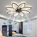 35'' Bladeless Ceiling Fan with Lights Remote Control, Modern Low Profile Ceiling Fans with Lights, Dimmable 3 Color 6 Speeds Flush Mount LED Ceiling Fan for Bedroom, Living Room - Black