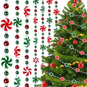 Peppermint Christmas Tree Bead Garlands, Peppermint Hanging Christmas Tree Garland Pearl Xmas Tree Bead for Christmas Tree Fireplace Wreath Ornaments Christmas Party Decorations (20 Feet)