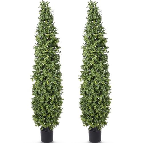 Yuwinron Artificial Boxwood Topiary Tree 5FT Fake Topiary Tree Faux Potted Topiary Plant for Porch Home Garden Decor 2Pack