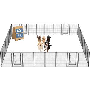 DUMOS Dog Playpen 40 Inch 32 Panels Indoor Outdoor Metal Pet Fence
Foldable Dog Play Pen with Door, Portable Exercise, RV Camping, Puppy Small Medium Large Dogs