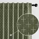 MIULEE Decorative Back Tab Linen Curtains with Geometric Pattern for Living Room Bedroom Farmhouse Rustic Thick Woven Textured Patterned Mudcloth Drapes 84 Inches Long 2 Panels Set, Olive Green