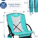 Portable Low Beach Chairs Set of 2 with Mesh Back, Cyan | Foldable Lightweight, 21.5” Widened Seat, Built-in Cup Holder & Storage Pocket, Strong Stability Structure, Breathable Design