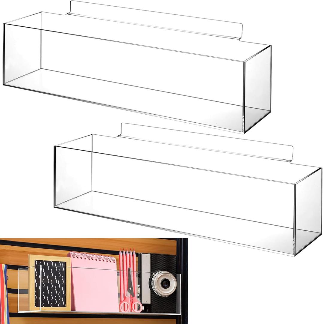 Teenyyou 2 Pcs Acrylic Slatwall Bins 16 x 4 x 4 Inch Transparent Storage Organizers Slatwall Retail Display Trays Accessories for Garage Shop Retail Display(1 Compartment)