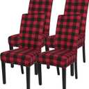 SearchI Christmas Chair Covers Set of 4, Stretch Xmas Kitchen Chair Cover Removable Washable Holiday Parsons Chair Slipcovers for Dining Room, Christmas Decoration, Ceremony (Black/Red Plaid)