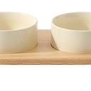 Ceramic Elevated Cat Food and Water Bowl, Kitty Bowl, Raised Cat Dish, Pet Feeder (5.1 in, 2 x Beige + Stand)