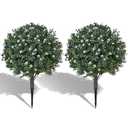 KMTOSA Artificial Campanula with White Bellflower Garden Accents, Set of 2, 22 Inches with Metal Stands, Faux Ornamental Grass Decor for Outdoor Lawn & Patio