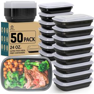 50 Pack Meal Prep Containers Reusable, 24 oz Food Storage Containers with Lids, Sturdy Leakproof & Stackable, Take Out Plastic Bento Lunch Box To Go, BPA Free, Microwave ,Dishwasher & Freezer Safe