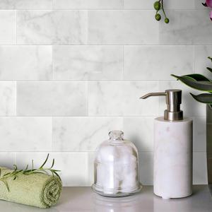 SUNWINGS 40-Sheet Subway Peel and Stick Mosaic Natural Stone Self Adhesive Tiles, 6" x 3" Honed Stick on Backsplash for Kitchen Bathroom Fireplace Vanity, Carrara White