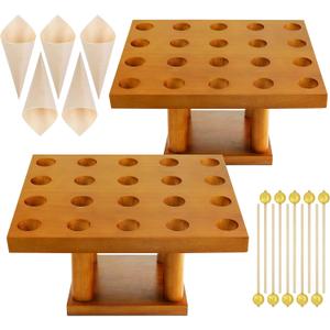 2 Pack Cone Holder Stand with 40 Holes Capacity Charcuterie Cone Holder, Ice Cream Cone Holder for Birthday Party Restaurant, with Gift Wood Cones Pearl Skewers