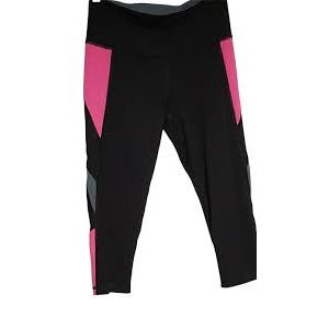 Stelle Women's Yoga Pants with Pockets High Waisted Capri Leggings Tummy Control Workout Cycling Pants L Grey and Pink