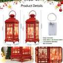 DECORKEY Christmas Lanterns Decorations Outdoor&Indoor, 2PCS Red Decorative Candle Lanterns with Christmas Tree & Gift Box Patterns for Home Porch Centerpiece Table Decor