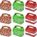18pcs Pixel Theme Gift Box Bags, 3 Colors Video Game Goodie Theme Gift Treat Boxes with Handle Foldable Pixel Goody Party Favors for Boys Girls Birthday Decorations Supplies (Green/Brown/Red)