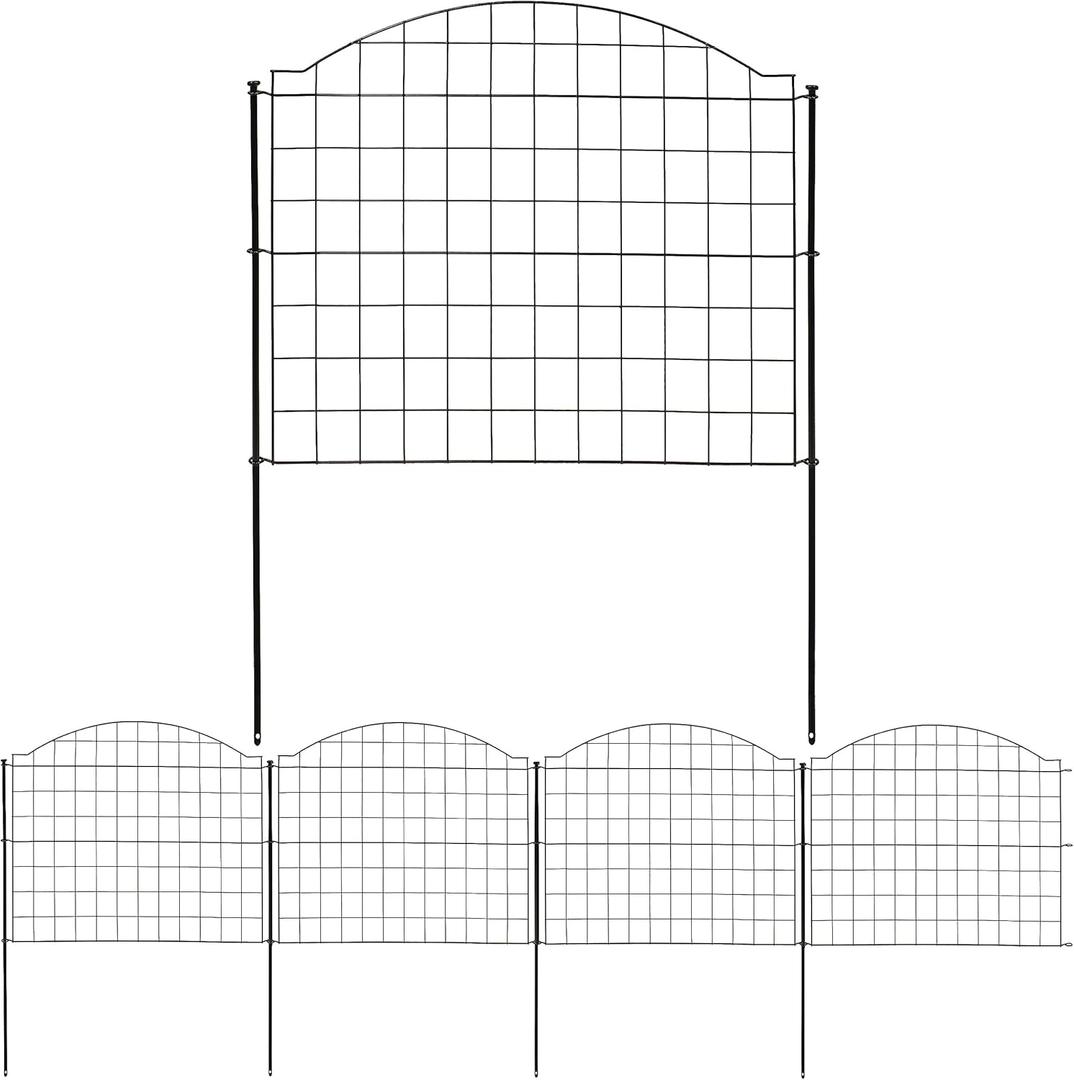 Sunnydaze Arched Grid 12.5' Set of 5 Decorative Garden Fence Panels - Steel Border Fencing - 28" W x 25.5" H Per Panel - Black