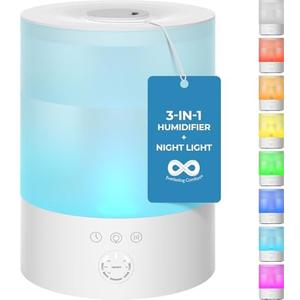 Everlasting Comfort 2.5L Top Fill Humidifiers for Bedroom, Quiet Ultrasonic Cool Mist Humidifier, Easy to Fill & Clean, Auto Shut-Off, 20 Hour Run Time, Aromatherapy