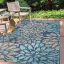 JONATHAN Y Floral Textured Weave Indoor Outdoor Area Rug 5X8 Navy/Aqua, Zinnia Modern for Backyard, Patio, Porch, Easy-Cleaning, High Traffic, Pet-Friendly, Non-Shedding (SMB110C-5)