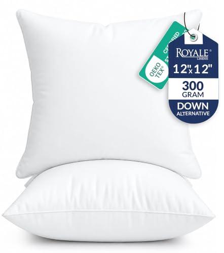 ROYALE LINENS 17 x 17 Pillow Insert - Down Alternative Throw Pillows Insert - Square Pillow Pack of 2 White - Bed & Couch Pillows - Inner Cushion for Bed, Cushion for Living Room - Shams Stuffer