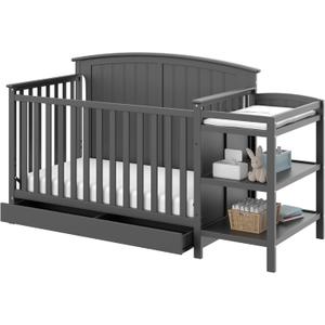 Storkcraft Steveston 5-in-1 Convertible Crib & Changer  GREENGUARD Gold Certified, Fits Standard Crib Mattress, Converts to Toddler Bed and Full Bed, 4 Adjustable Mattress Heights (Gray) (Grey)