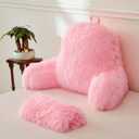 XeGe Faux Fur Reading Pillow Cover (No Filler), Fluffy Back Rest Pillow Case for Sitting in Bed, Adults Kids Girls Shaggy Sit Up Back Support Study Pillow Cover for Couch Chair Home Decoration, Pink (Large)