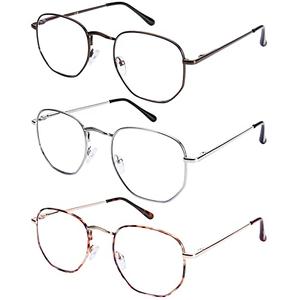 DOOViC 3 Pack Fashion Metal Frame Reading Glasses Blue Light Blocking Spring Hinge Computer Readers for Women Men 2.25