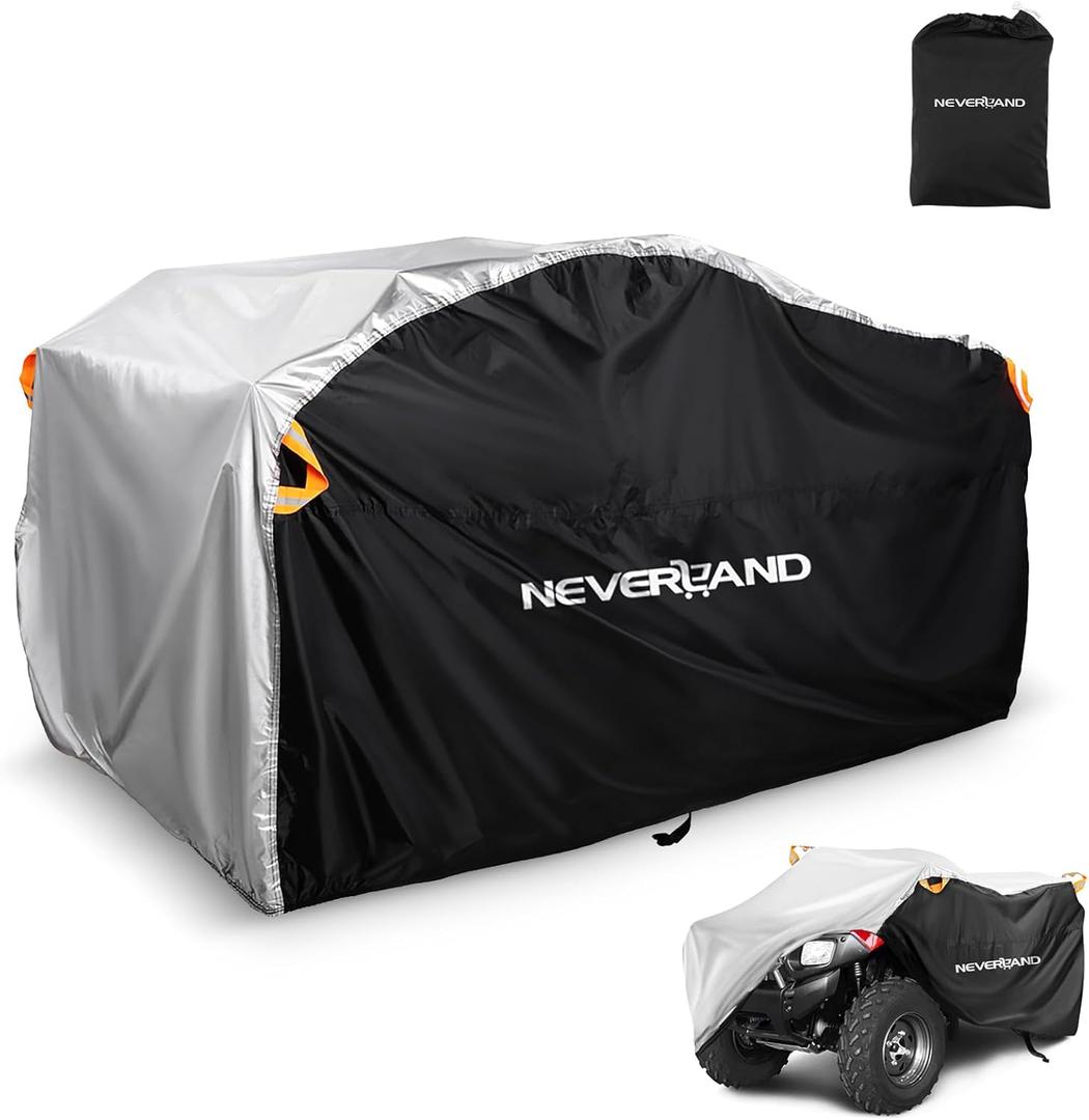 NEVERLAND Waterproof ATV Cover, Outdoor Heavy Duty Quad Cover Tear-Resistant 4 Wheeler Covers All Weather UV Protection for Polaris Sportsman Yamaha Honda Quad Bike (Silver & Black, XL)