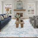 8x10 Fluffy Area Rug Blue Shag Neutral Carpet for Living Room Soft Medium Pile Floral Large Rug for Bedroom Dorm Office Dining Room Kitchen Nursery Modern Decor