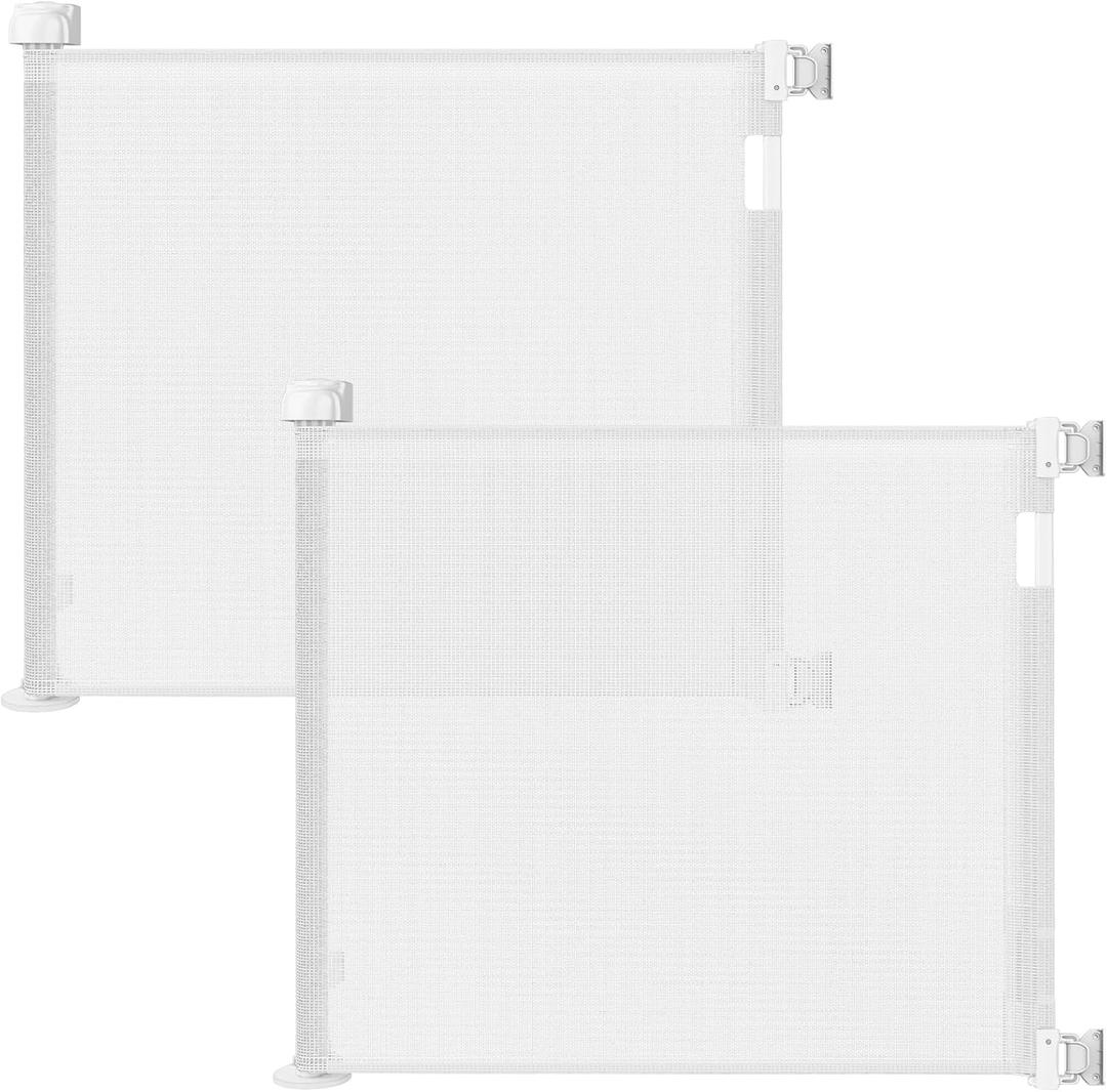 2-Pack Retractable Baby Gate for Stairs-33Height, Expands up to 55Width-Safety Gate for Infants, Toddlers, Dogs & Pets-Easy Install, Secure Closure, White Mesh Design for Indoor & Outdoor Use, White, 33x55 Inch (2 Pack)