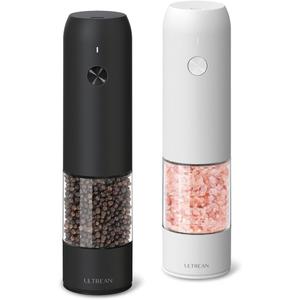 Ultrean Pepper Grinder, Rechargeable Salt and Pepper Grinder Set with 6 Adjustable Coarseness, LED Light, Automatic Grinder for Kitchen, House Warming Gifts New Home, White & Black