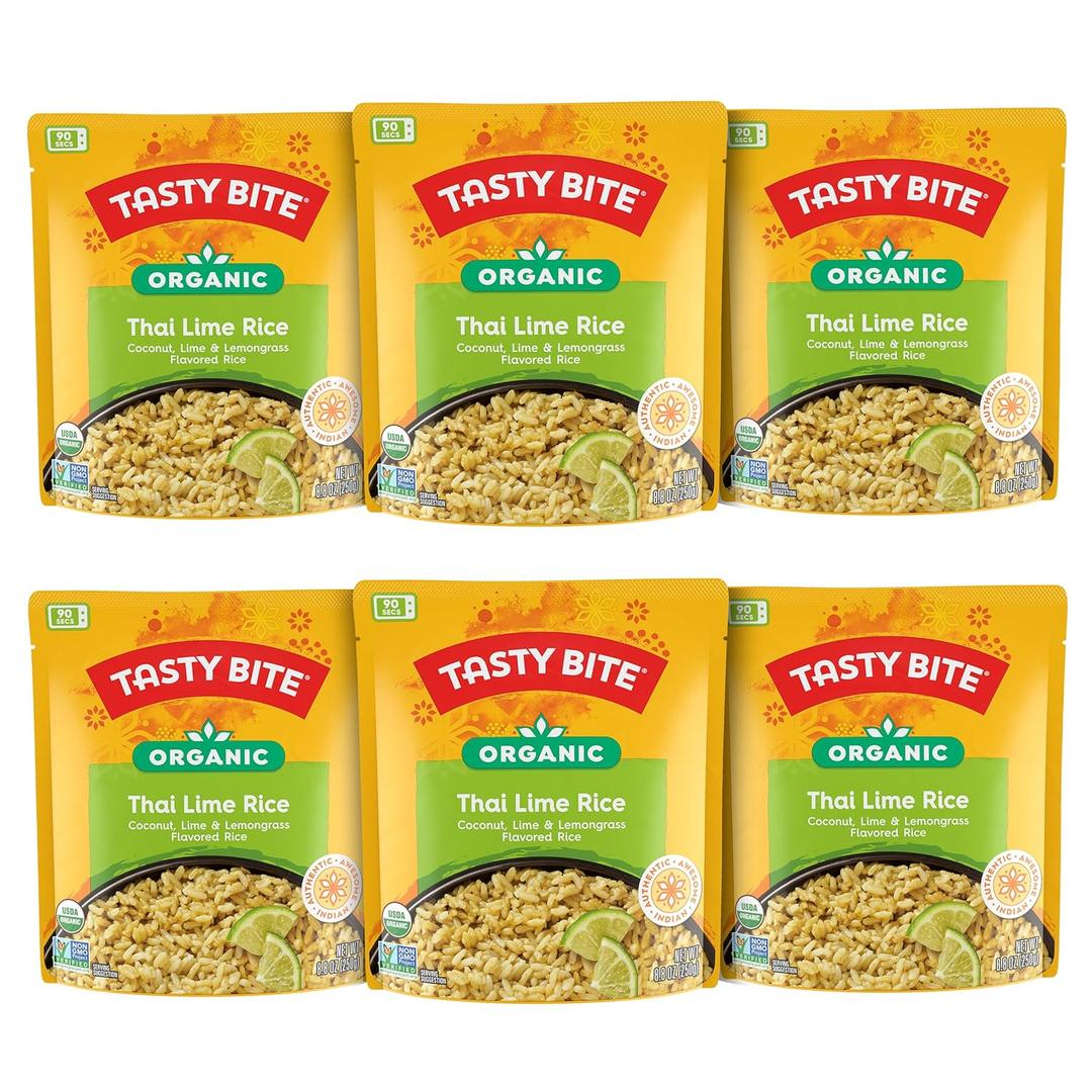 Tasty Bite Organic Thai Lime Rice, 8.8 Ounce, Pack of 6, Ready to Eat, Microwavable, Vegan, Gluten-Free, Best By: 06/30/26
