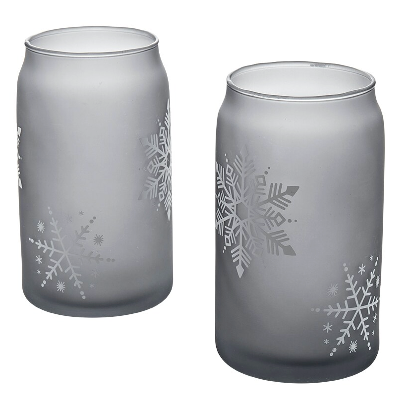 Set of 4 Tabletops Unlimited Snowflake Stemless Wine Glass Set - Green & Grey