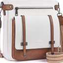 Roulens Crossbody Bags for Women,Multi Pocket Crossbody Purses Vegan Leather Shoulder Handbags Travel Purse Adjustable Strap (Beige/Brown)