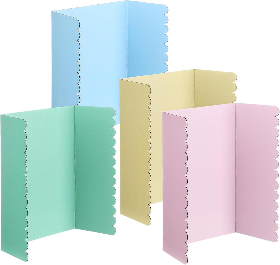 4 Pack 24 X 16 Trifold Poster Board Tri Fold Poster Boards Foldable Corrugated Presentation Display Scalloped Borders for Science Fair Events, School Projects, Exhibitions (Macaron)