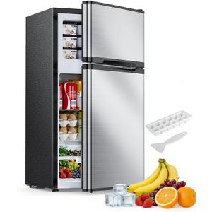 Electactic 2.5 Cu.Ft Mini Fridge with Freezer, Double-Door Compact Refrigerator, Adjustable Glass Shelves, Mechanical Thermostat & Built-in Casters, Space-Saving for Apartment/Dorm/Office, Silver