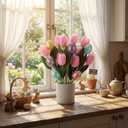 Canlierr Easter Decoration Artificial Easter Tulip and Egg in Pot 12" Tall Potted Spring Tulip Flower Decor for Table Centerpiece Mantel Party Gift(Pink)