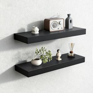 Floating Shelves for Wall,Over The Toilet Storage Cabinet-Set of 2 Black 24 Inch.Wall Shelves for Bathroom,Bedroom,Living Room,Kitchen-Modern Helf Display Organizer&Decor(Black,2pcs), 7.8"D x 24"W x 1.73"H