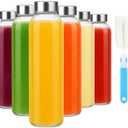 Sursip 18oz Glass Water Bottle Set of 6, Clear glass juice bottle for juicingReusable Drinking Bottles with Stainless Steel LidBeverage Storage Containers for Refrigerator-BPA FreeLeak Proof