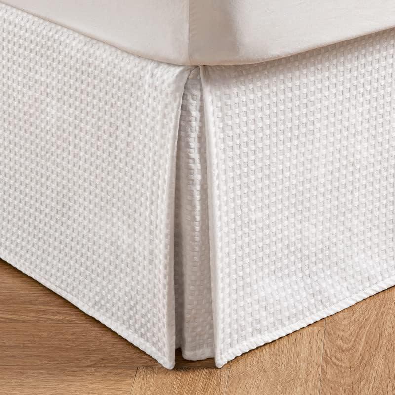 MIYE Pleated Waffle Weave Bed Skirt, Tailored Dust Ruffle 12 Inch Drop Easy Fit, Machine Washable, No Split Corners (White, King - 12" Drop)